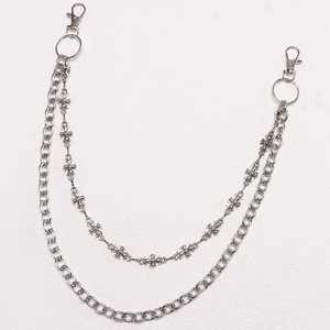 yueli Double Layer Metal Pants Chain With <b>Cross</b> Hip Hop Denim Chain For Daily Wear Tibetan <b>Silver</b> Waist Chain - Product Image 2