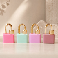 Flacon de brillant à lèvres liquide brillant personnalisé, style cadenas, avec chaîne dorée/argentée, capacité 8 ml, simplicité moderne, facile à transporter, petit pinceau