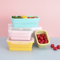 Boîte à lunch pliable en silicone, hermétique, 4 contenants de stockage alimentaire avec couvercles en plastique