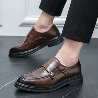 Große Größen 38-46 Herren Doppelmonkstrap-Schuhe in Schwarz und Braun, geprägte formelle Business-Schuhe.