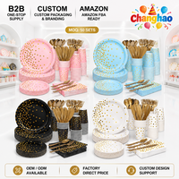 80 pièces de vaisselle jetable dorée à pois pour fêtes : assiettes en papier, serviettes et nappe pour anniversaire, mariage, baby shower