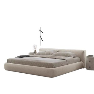 Lit double Queen 1,8 m style italien, très simple, en tissu givré couleur crème, pour chambre principale, lit de mariage - Product Image 5