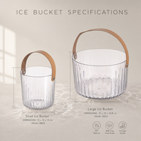 Seau à glace en PET transparent avec poignée en bambou et poignée en bois, vente en gros, export, vente au détail