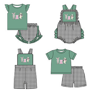 Précommande MOQ 5, imprimé festif animaux de la ferme, barboteuse à bulles pour petites filles et garçons, vêtements d'été doux, vente en gros, boutique pour frères et sœurs, bébé - Product Image 2