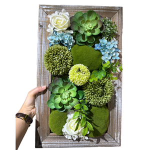 Plantes et fleurs artificielles en soie à suspendre au mur, 30 cm x 50 cm, avec cadre en feuillage persistant respectueux de l'environnement, lavable et recyclable - Product Image 3