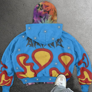 Sudadera con Capucha Vintage Y2k con Estampado Gráfico Azul <span class=keywords><strong>Cielo</strong></span>, Cierre Completo, Tie Dye, Doble Capa para Hombre, Felpa Francesa, Bordado 3D - Product Image 3
