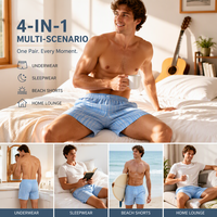 Lot de 4 shorts bermuda pour homme, taille élastique, coupe mi-ample, à carreaux vintage, respirants, effet laine, pour la nuit