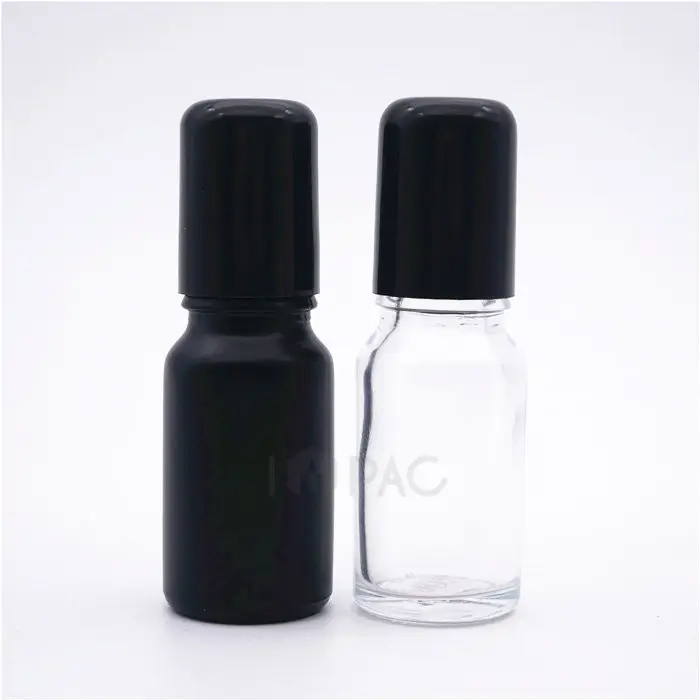 Portable frosted matte black glass roll on bottle for essential oil 10ml