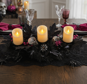Centro de Mesa de Plástico con Forma de Calabaza de Halloween LANJO con Portavelas LED a Pilas, Decoración Negra para Interiores - Product Image 1