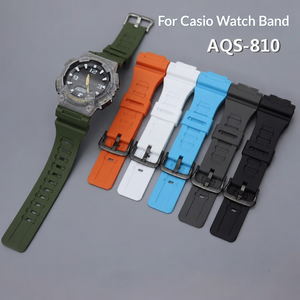 Bracelet de montre en caoutchouc de remplacement Upro, couleur unie, avec extrémité convexe, boucle à ardillon de 18 mm pour montre Casio AQS810 W-735 AEQ110 - Product Image 1