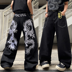 <span class=keywords><strong>Pantalon</strong></span> en jean ample <span class=keywords><strong>noir</strong></span> de haute qualité pour homme, style décontracté, <span class=keywords><strong>streetwear</strong></span> hip-hop, imprimé - Product Image 3