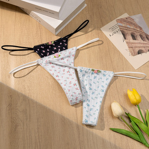 Nouvelle mode féminine : <span class=keywords><strong>String</strong></span> floral côtelé en coton de luxe, lingerie sexy taille basse, culotte G-<span class=keywords><strong>string</strong></span> de boutique, cadeau - Product Image 4