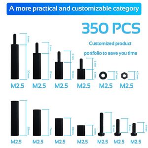 Comrun M2.5 Black Nylon Standoff <b>Spacer</b> With Screws Hex Nuts 350Pcs For PCB Assembly - Product Image 5