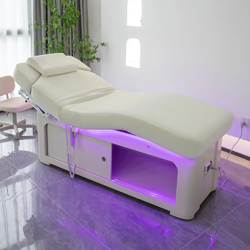 Modern style with colored lights storage compartments 3 motor controls soft armrests Massage bed