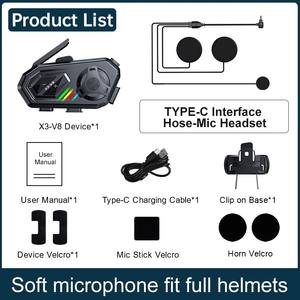 Intercomunicador para Casco Impermeable X3-V8 con Comunicación Bluetooth, Chips 5.1+5.4, Intercomunicador para Motocicleta para 8 Personas - Product Image 3