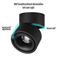 Noir blanc 7W 12W 15W salon plafonnier COB LED 360 degrés rotatif monté en Surface LED Downlight plafonnier Spot