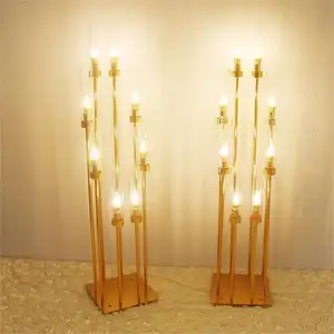 Hot Sale 8 Arms Wedding Backdrop Decoration Candleholder Centerpiece Gold Candle Stands Candlestick Holder