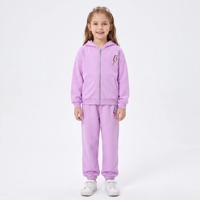 Ensemble de survêtement décontracté pour filles en laine violette avec sweat à capuche zippé et pantalon de jogging, orné d'un nœud cerise et d'une applique en strass, deux pièces, vêtements de sport pour enfants