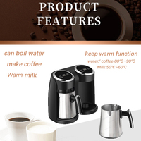 Chaudière à café électrique, machine à café turque, cafetière automatique à double tasse en acier inoxydable