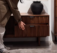 Meuble TV et table basse combinés en bois massif moderne, couleur noyer noir, meubles sur pied pour hôtel, salon