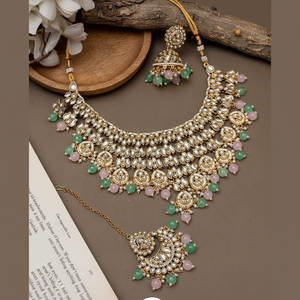 Ensemble de colliers plaqué or avec pierres et perles Kundan 10581301PGR Parure de bijoux exquis - Product Image 3