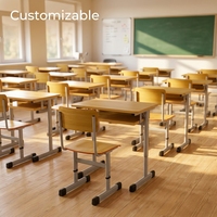 Meubles de classe scolaire en gros, usine certifiée ISO, bureau d'élève simple en bois robuste à hauteur réglable pour salle de classe