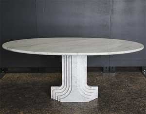 Meubles en pierre de design classique Carlo <span class=keywords><strong>Scarpa</strong></span> Table à manger ronde en marbre Bianco Carrara avec grand piédestal - Product Image 6
