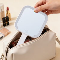 Espejo de Maquillaje Iluminado, Espejo de Aumento con Luz y Brillo Ajustable, Espejo de Mano con Mango