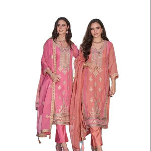 Nuevo diseñador de trabajo de bordado de organza suave con pantalón de seda pesada y traje Dupptta de bordado de organza suave para mujer - Product Image 1