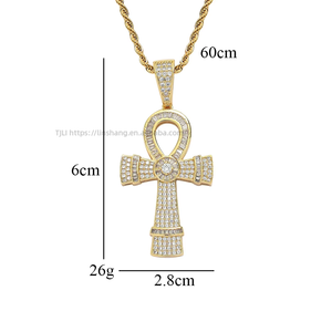 Copper CZ Encrusted <b>Cross</b> Pendant, Personalized Hip Hop Necklace, Unisex Religious Jewelry Gift - Product Image 5