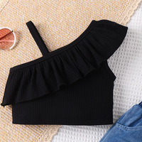 Ensemble de vêtements d'été pour bébé fille : Haut licou style occidental et jean évasé à nœud, couleur unie