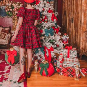 Vestido Navideño de Algodón a Cuadros Rojos de Manga Corta, Vestido de Verano para Mujer - Product Image 6