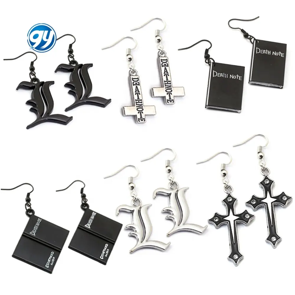 Anime Pendant Drop Stainless Steel Cross Black Double L Earring Cosplay Jewelry pendiente potala aretes de Death Note earrings