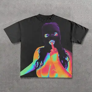 Customized Manufacturer Fashion Graffiti DTG Printed T Shirt Mens Custom Vintage Chunky Drop Shoulder Acid Wash Street T Shirt