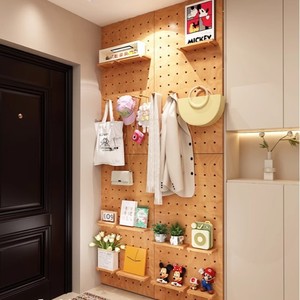 Solid Wood Pegboard <b>Wall</b> <b>Shelf</b> Rectangle Adjustable Storage Rack <b>Wall</b> <b>Mounted</b> Type Clothing Organizer Minimalist Style - Product Image 1