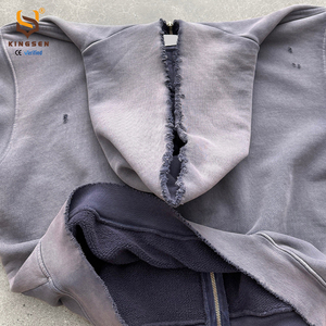 เสื้อฮู้ดผู้ชายวินเทจซักได้แบบมีกรดเสื้อสเวตเตอร์มีซิปสีเฮฟวีเวต - Product Image 3