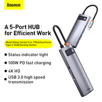 Station d'accueil et concentrateur USB-C 5-en-1 et 8-en-1 en aluminium métallique 5 Gbps
