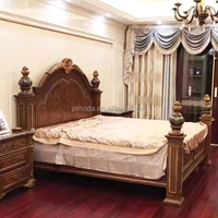 Ensemble de meubles de chambre à coucher sculptés américains uniques meubles royal antique brun doré traditionnel classique en bois brun lit à baldaquin