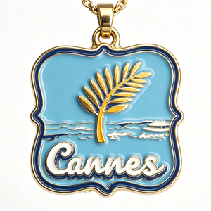 Collier pendentif émaillé Cannes Palm Beach – Bijou souvenir de la Côte d'Azur à thème amour imprimé découpé pour femme - Product Image 5
