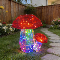 Lumière LED en forme de champignon de 20 cm en PET, irisée, alimentée par USB, décoration artificielle, ornement lumineux fait main pour jardin et maison