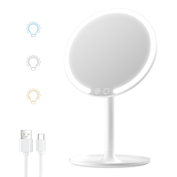 Miroir de Maquillage avec Lumières, 3 Modes de Couleur, Luminosité Réglable, Anneau Lumineux HD Clair, Rechargeable Type-C, Miroir de Beauté de Bureau