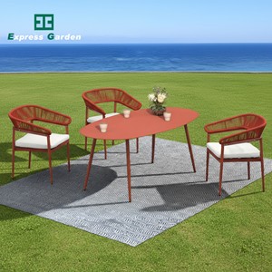 Juego de Mesa de Comedor de Jardín Moderno Impermeable de Aluminio con Cuerda Roja para Exteriores, Muebles de Patio para Restaurante, Mesa de Bistro - Product Image 1