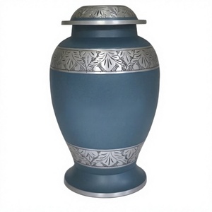 การออกแบบที่ไม่ซ้ํากันที่ทําด้วยมือโลหะเผาศพ Urn ควันสีฟ้าเงินแกะสลัก Urns เศษเพลิงสําหรับเถ้า - Product Image 1