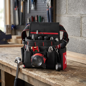 Professional Multi-Compartment Waist <b>Tool</b> Bag with Adjustable <b>Belt</b> Red Color Hammer Tape Measure Screwdriver Holder Pliers Store - Product Image 3