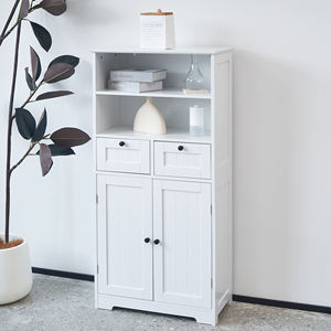 ארון רחצה 2 דלתות מחסן עץ עם 2 מגירות מדף מתכוונן לרהיטים חדר אמבטיה - Product Image 1