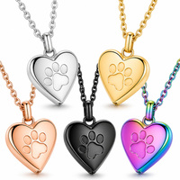 Collier urne funéraire pour animaux de compagnie en acier inoxydable 316L, pendentif souvenir empreinte de patte cœur pour cendres de chiens et chats
