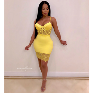 2020 Nouvelles Femmes Jaune Dentelle Bandage <span class=keywords><strong>Sexy</strong></span> Tube Robe Moulante - Product Image 5