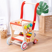Chariot de courses multifonctionnel en bois pour enfants, à pousser, pour apprendre à marcher, chariot de supermarché, chariot jouet - Vente chaude