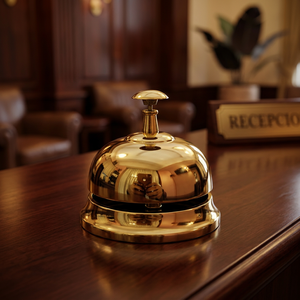 <b>Brass</b> Polished Round Desk <b>Bell</b> Tableware Antique Theme Hospitality Service <b>Bell</b> for Hotel Office Reception and Business Gift - Product Image 1