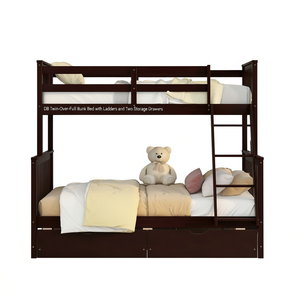 DB Twin Over Full Bunk <b>Bed</b> With Ladders And Storage Drawers Espresso Solid <b>Wood</b> Traditional Style - Product Image 1